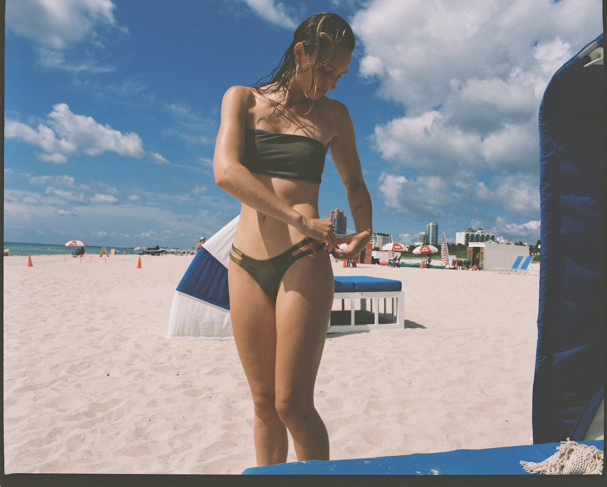 Little Runaway set in Neon Noir, editorial at the beach
